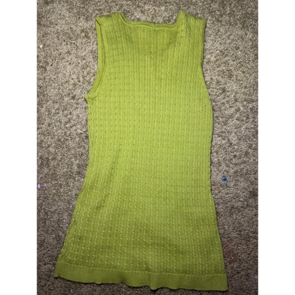 Vintage Jeanne Pierre Lime Green Cable Knit Sweater Vest Shell 100% Cotton Small - Picture 4 of 4
